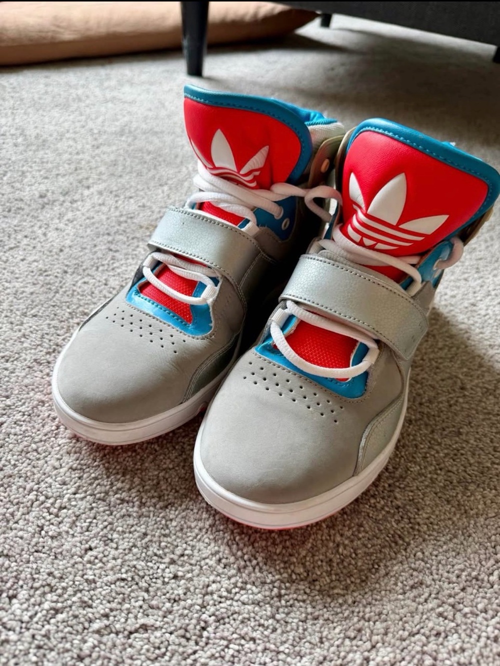 adidas High-Top Sneakers in Grey, Red & Blue